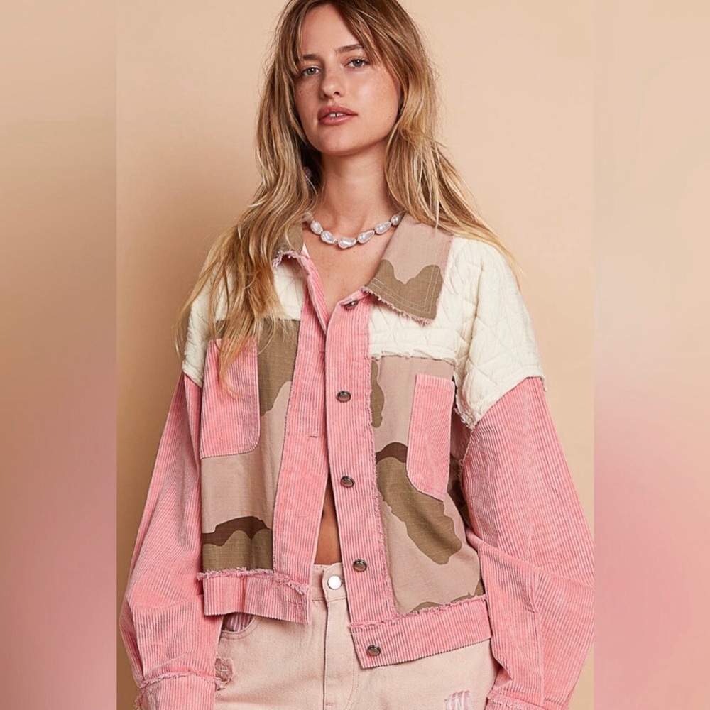 Pol Pink And Cream Patchwork Jacket - image 1
